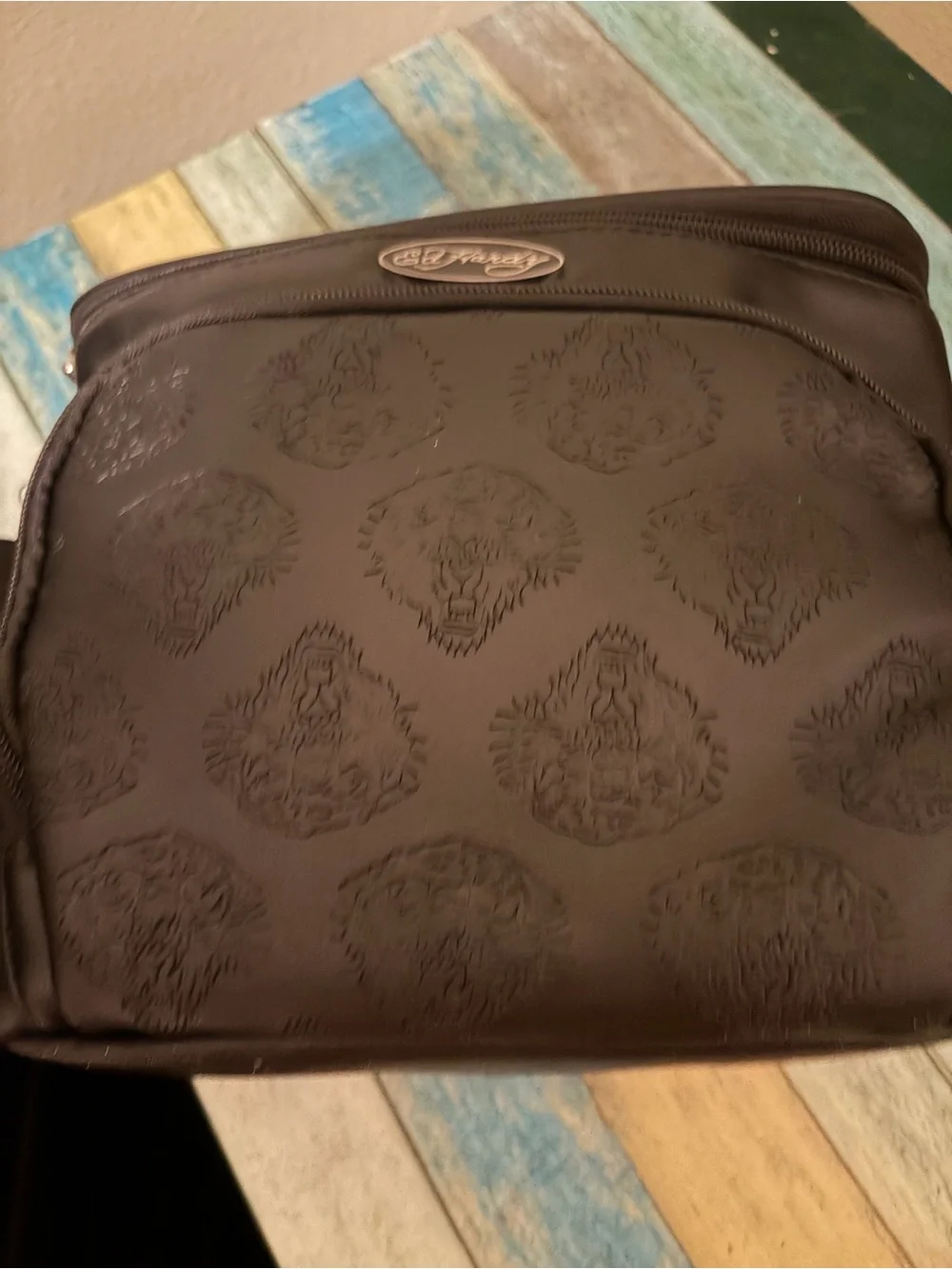 Ed Hardy Black Carry Case with Embossed Tiger Logo!! LSU!! Great for Fans of LSU